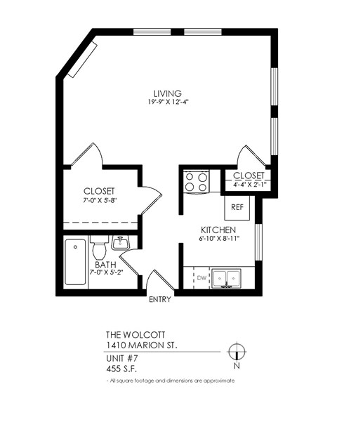 A black and white image of a floor plan for an apartment.